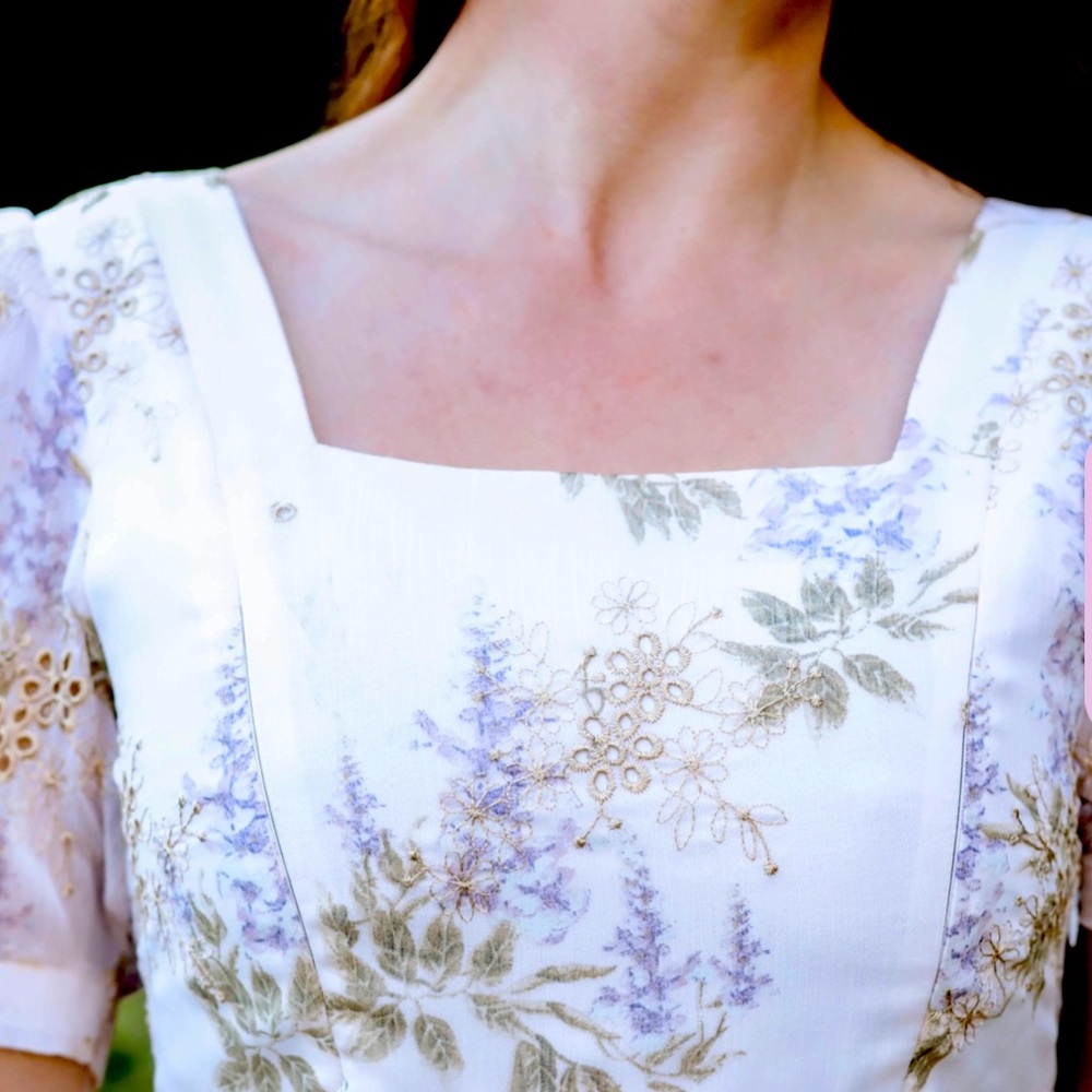 Wisteria dress with beautiful lilac print.